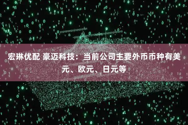 宏琳优配 豪迈科技：当前公司主要外币币种有美元、欧元、日元等
